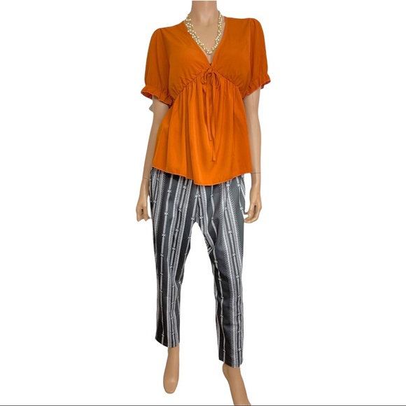 Shein Curve Plus Surplice Neck Puff Sleeve Peplum Top Rust Sexy V Neck - Picture 2 of 16